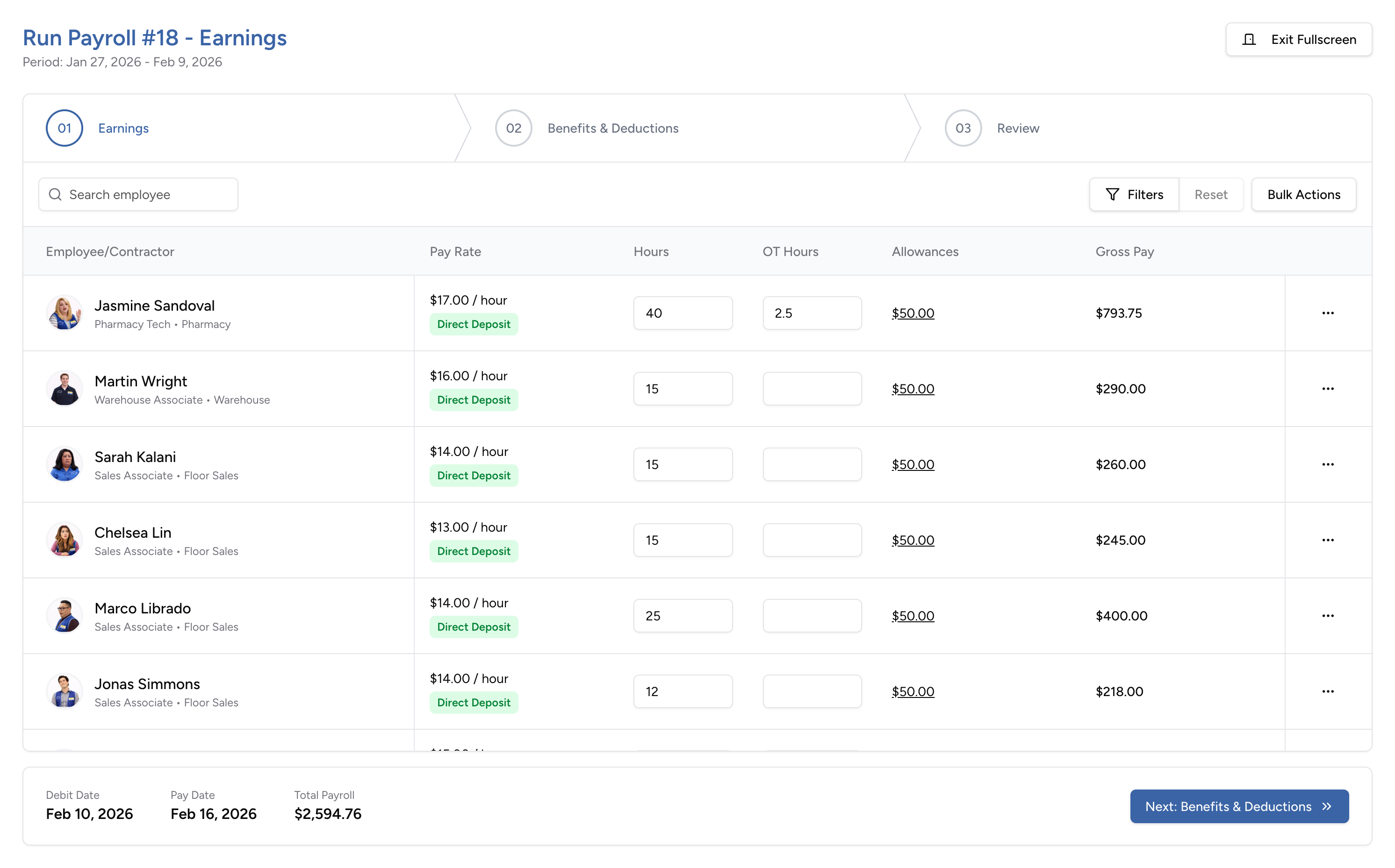 NumaTrack Payroll dashboard